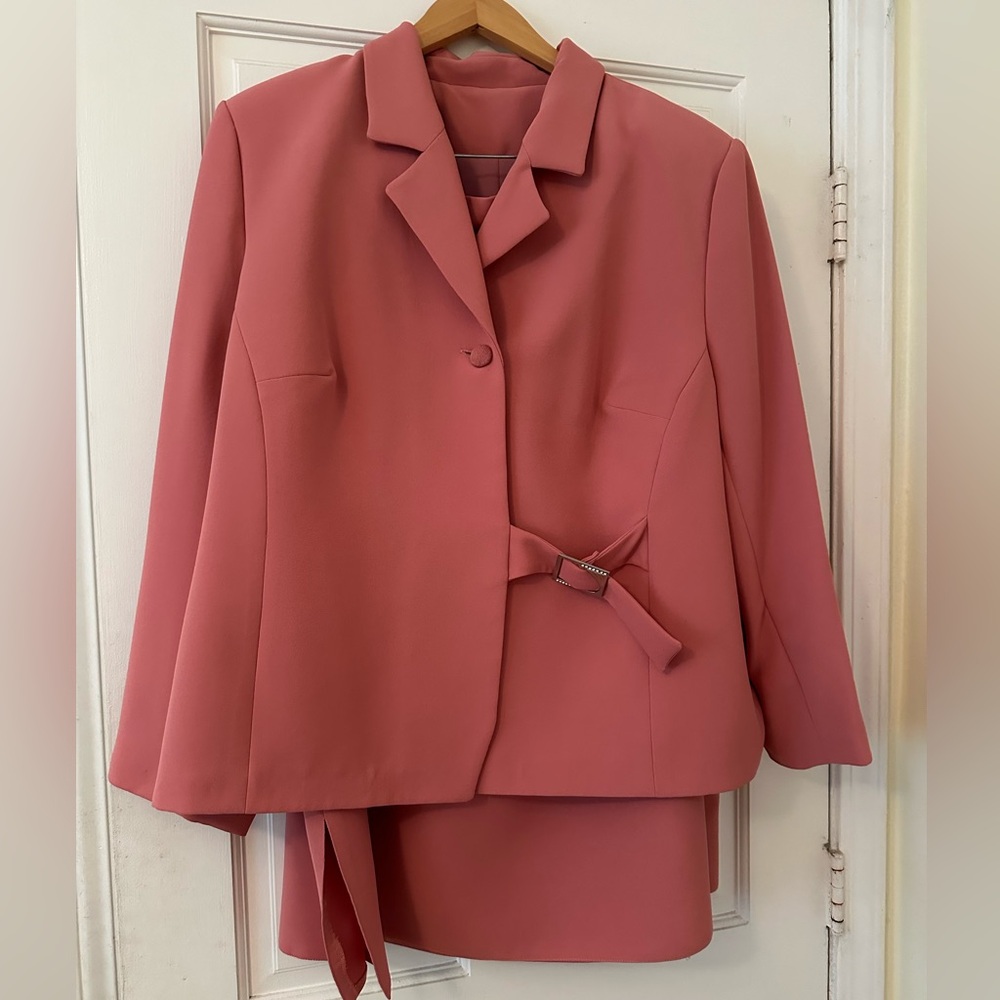 Elegant Coral Blazer and Skirt Set